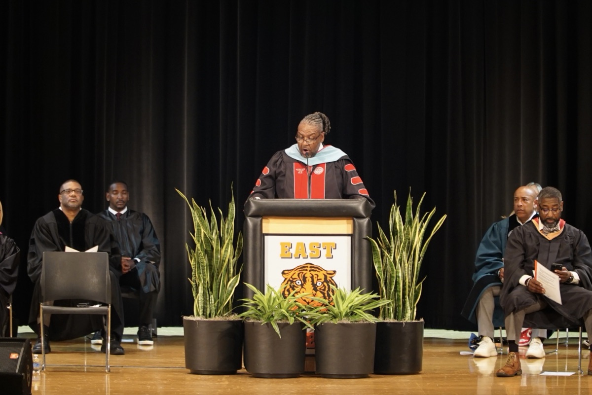 Dr. Grubbs speaking at the East High School graduation ceremony