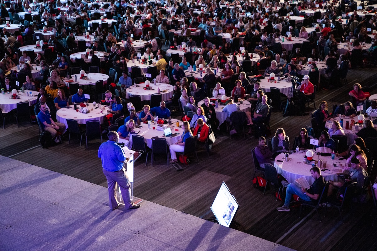 Dr. Grubbs delivering a keynote address to educators at a national conference
