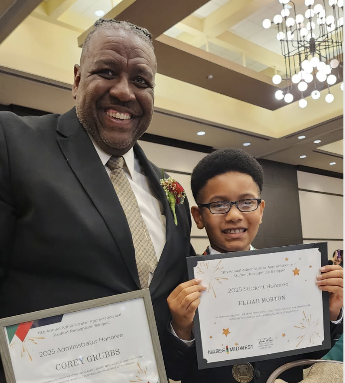 Dr. Grubbs and Elijah Morton at the OABSE Award Ceremony, 2025